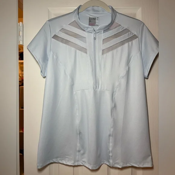Lucky In Love Women’s Tennis Mesh Polo size Large - Picture 2 of 6